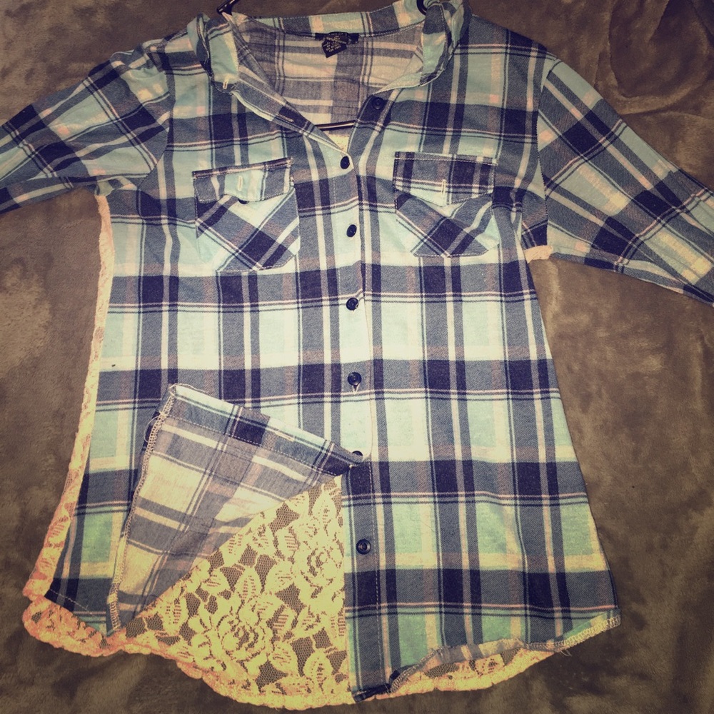 Blue and white plaid shirt